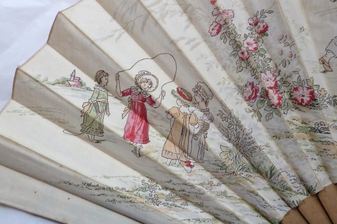 Les enfants s'amusent, éventail d'après Kate Greenaway