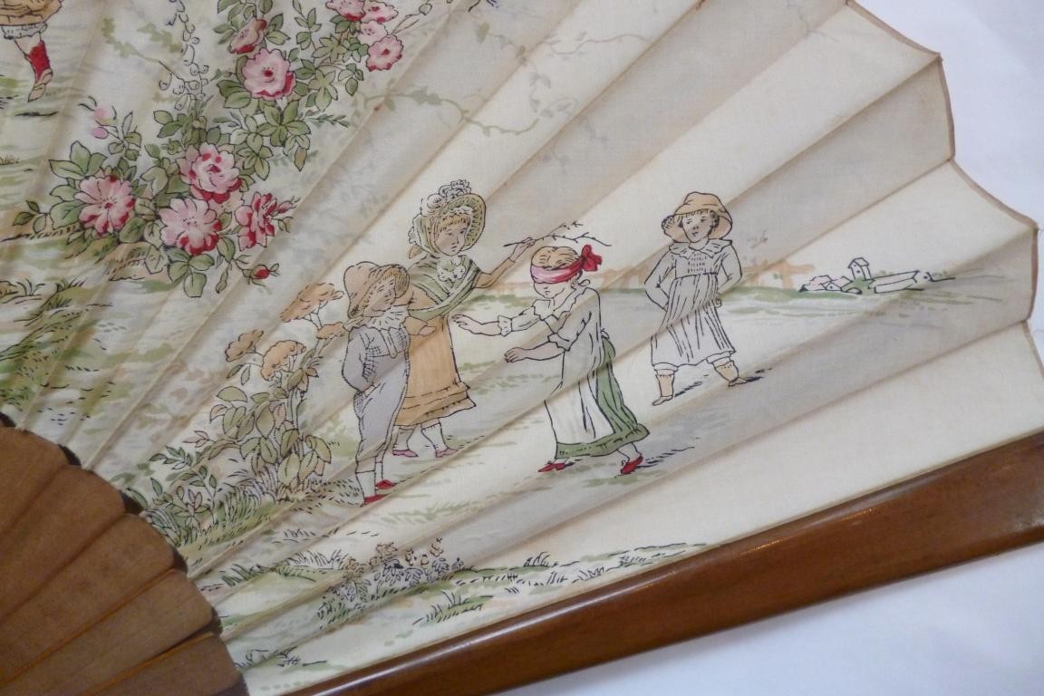 Les enfants s'amusent, éventail d'après Kate Greenaway