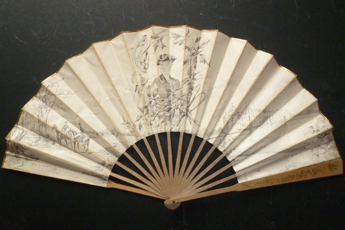 Hunting in castle of Chantilly, fan by Louise Abbema, circa 1900