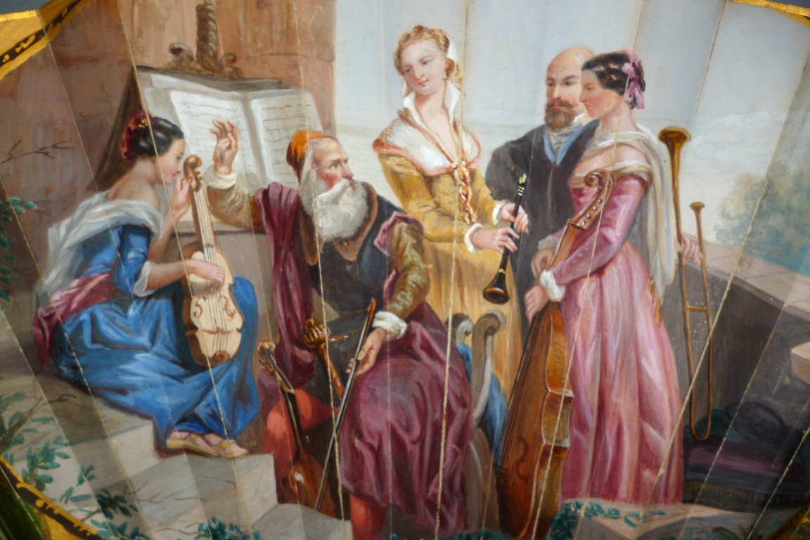 La leçon de musique orientale, éventail vers 1840