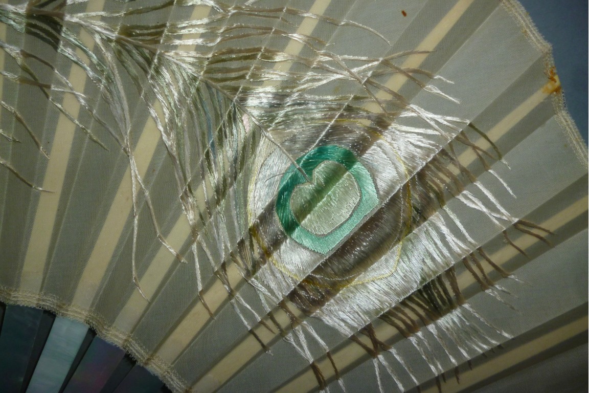 Pearly peacock, early 20th century fan