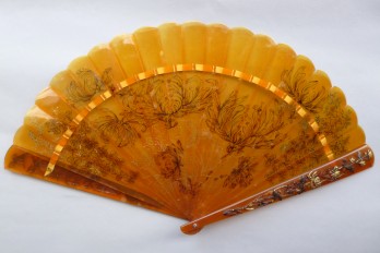Herons and peonies, late 19th century fan
