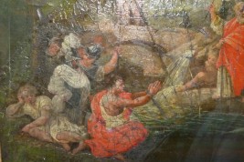 Moïse et le frappement du rocher, feuille d'éventail fin XVIIème siècle