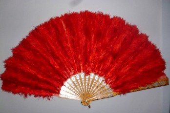 Red, feather fan, late 19th century