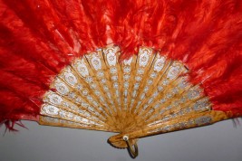 Red, feather fan, late 19th century