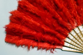 Red, feather fan, late 19th century