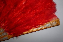 Red, feather fan, late 19th century