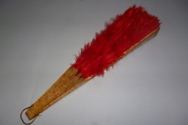 Red, feather fan, late 19th century