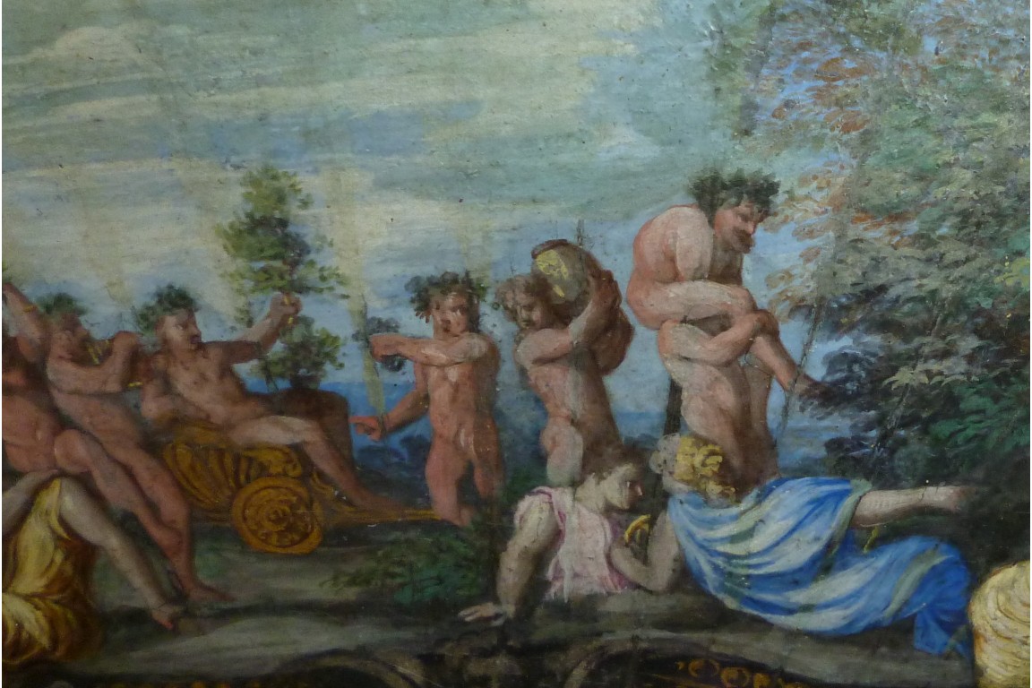 Bacchus, feuille d'éventail fin XVIIème siècle