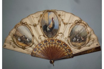 Rooster and chicks, late 19th century fan