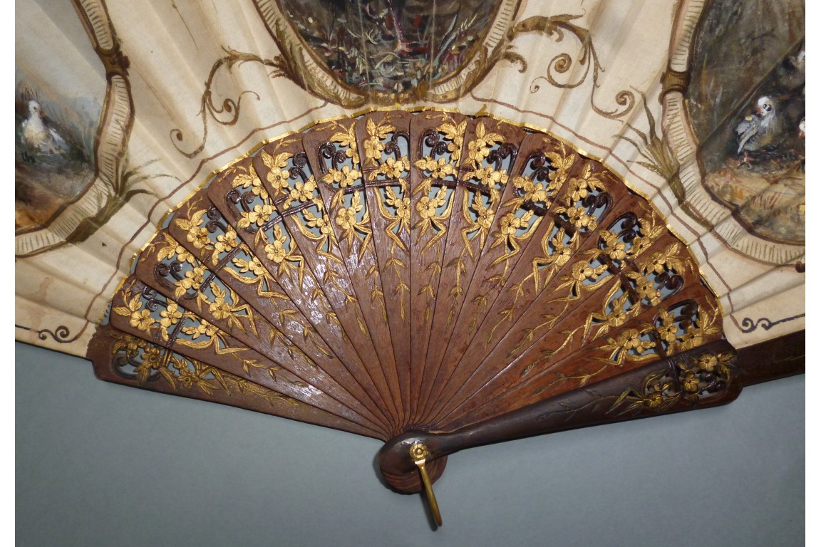 Rooster and chicks, late 19th century fan