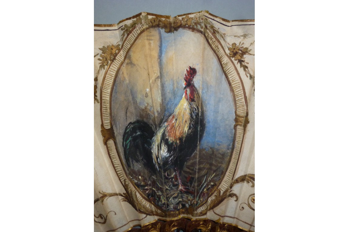 Rooster and chicks, late 19th century fan