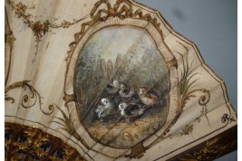 Rooster and chicks, late 19th century fan