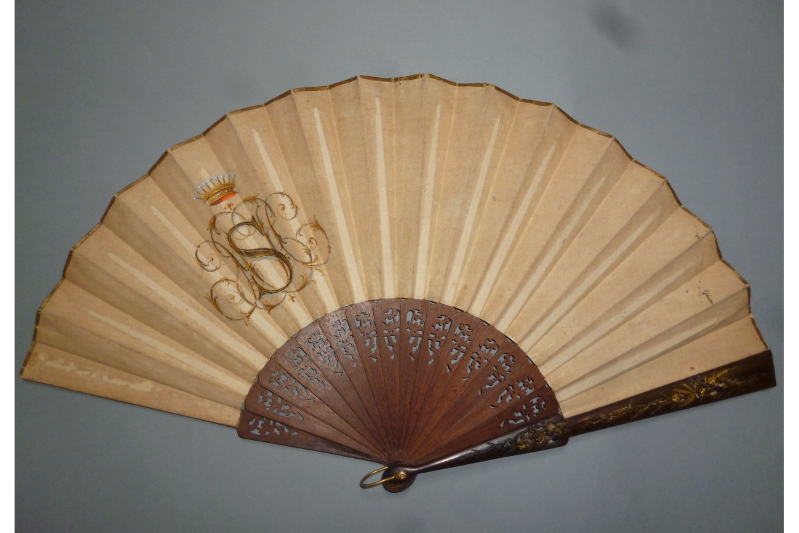 Rooster and chicks, late 19th century fan