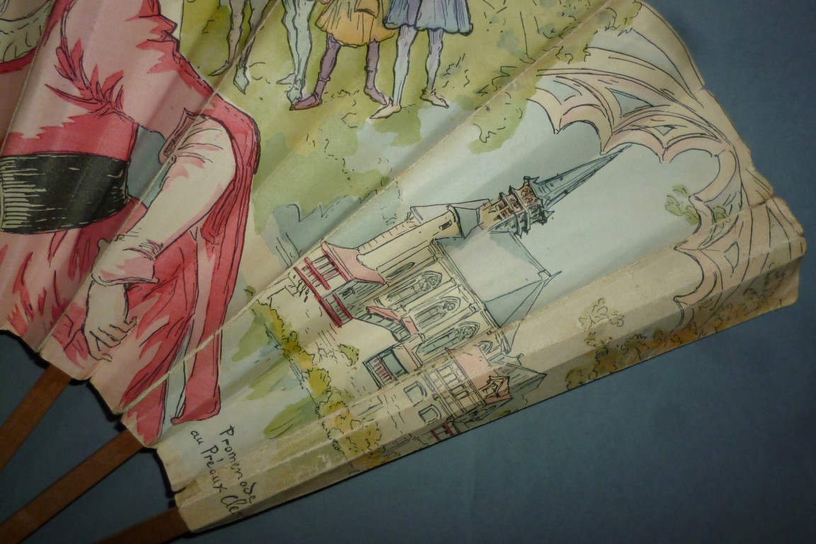 Robida, Promenade au Préaux Clerc, Vieux Paris fan circa 1900