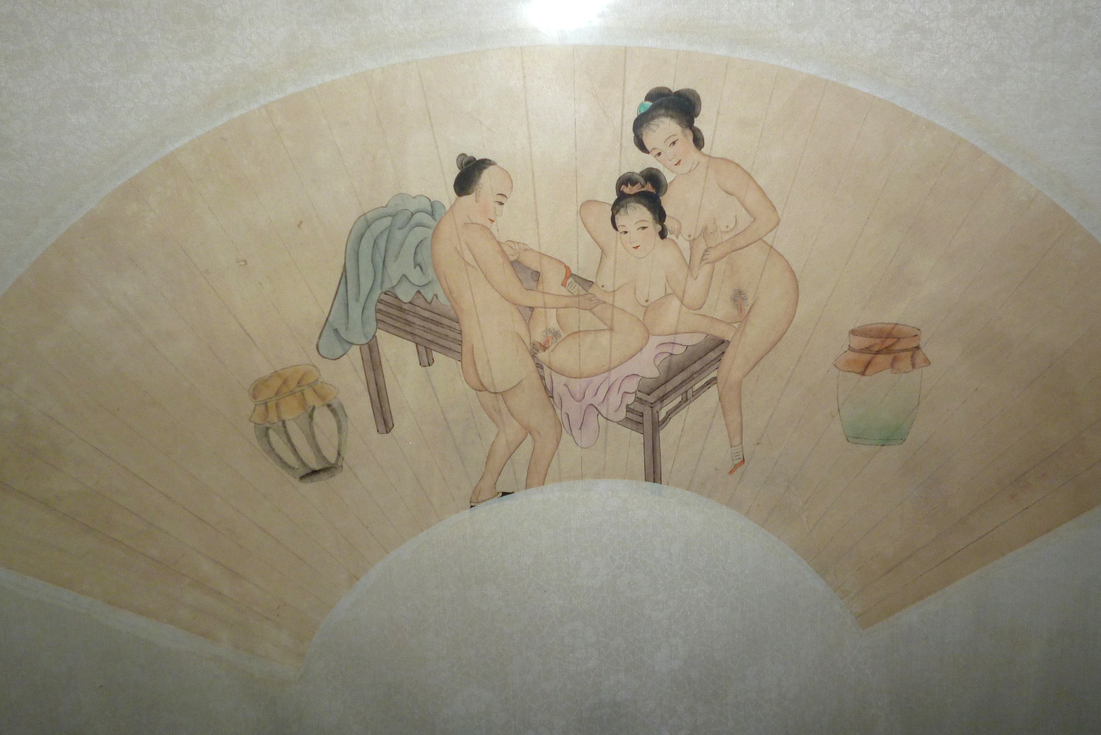 L'amour à trois, paire d'éventails érotiques, Chine XIXème siècle - Fan  d'éventails