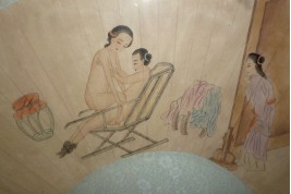 L'amour à trois, paire d'éventails érotiques, Chine XIXème siècle