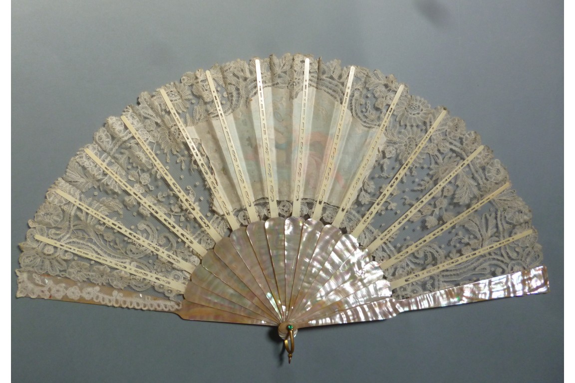 The Beauty with the mirror, fan circa 1890