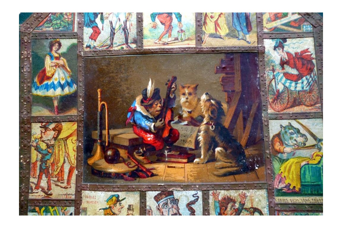 Monkey and dog, fixed fans with caricatures, 19th century