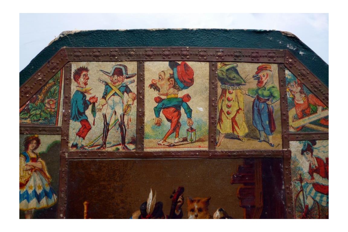 Monkey and dog, fixed fans with caricatures, 19th century