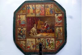 Monkey and dog, fixed fans with caricatures, 19th century