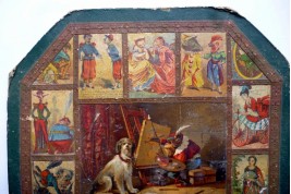 Monkey and dog, fixed fans with caricatures, 19th century