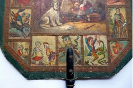 Monkey and dog, fixed fans with caricatures, 19th century