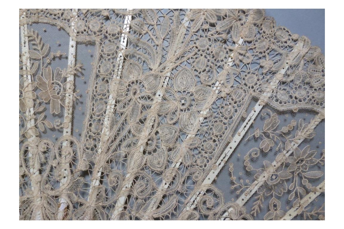 Flowers lace, fan circa 1880