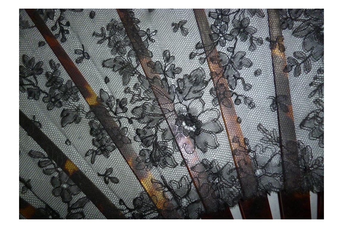 Black flowers, lace fan late 19th century