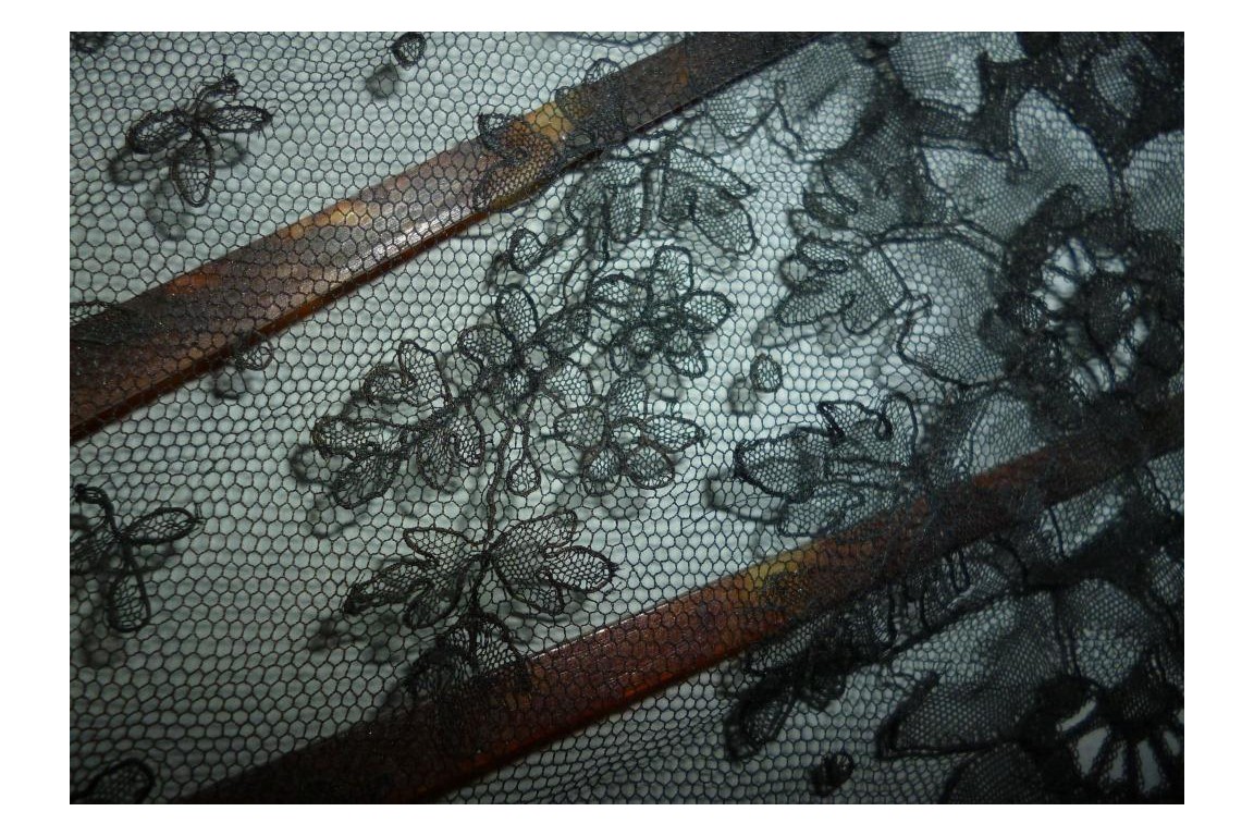Black flowers, lace fan late 19th century