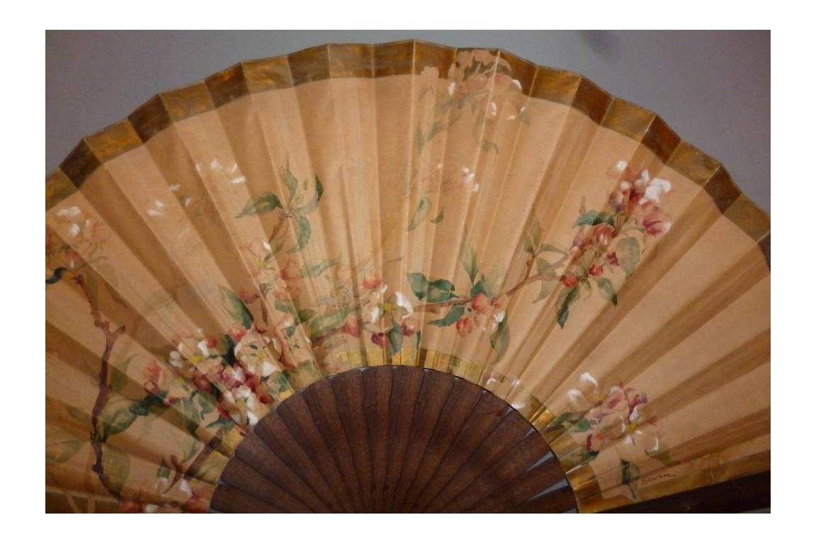 Apple blossom, fan by Gervais ? circa 1900