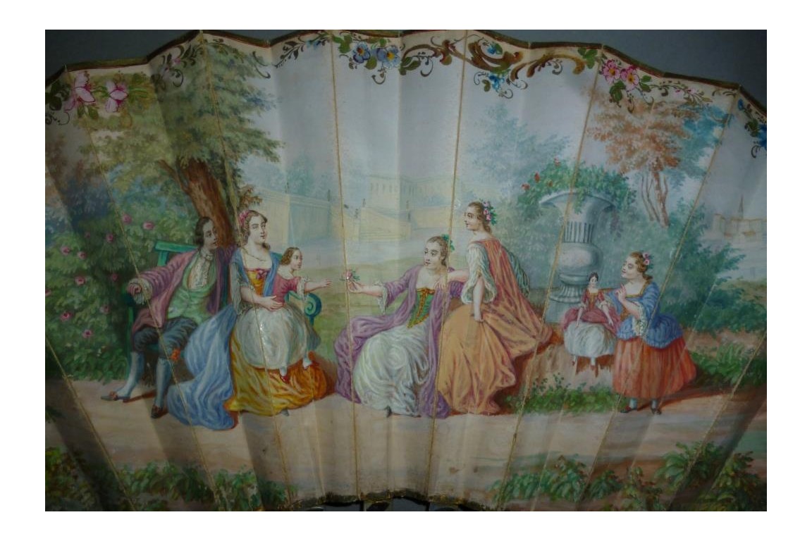 Les enfants et la poupée, éventail vers 1860-70