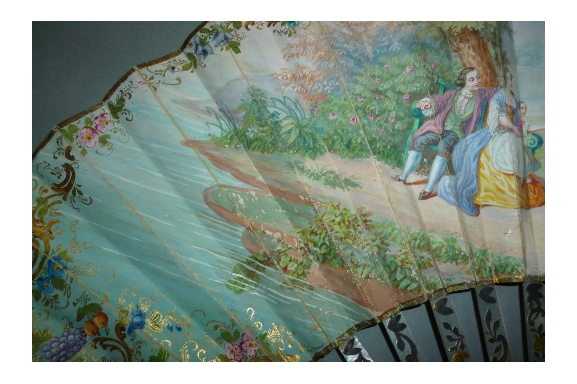 Les enfants et la poupée, éventail vers 1860-70