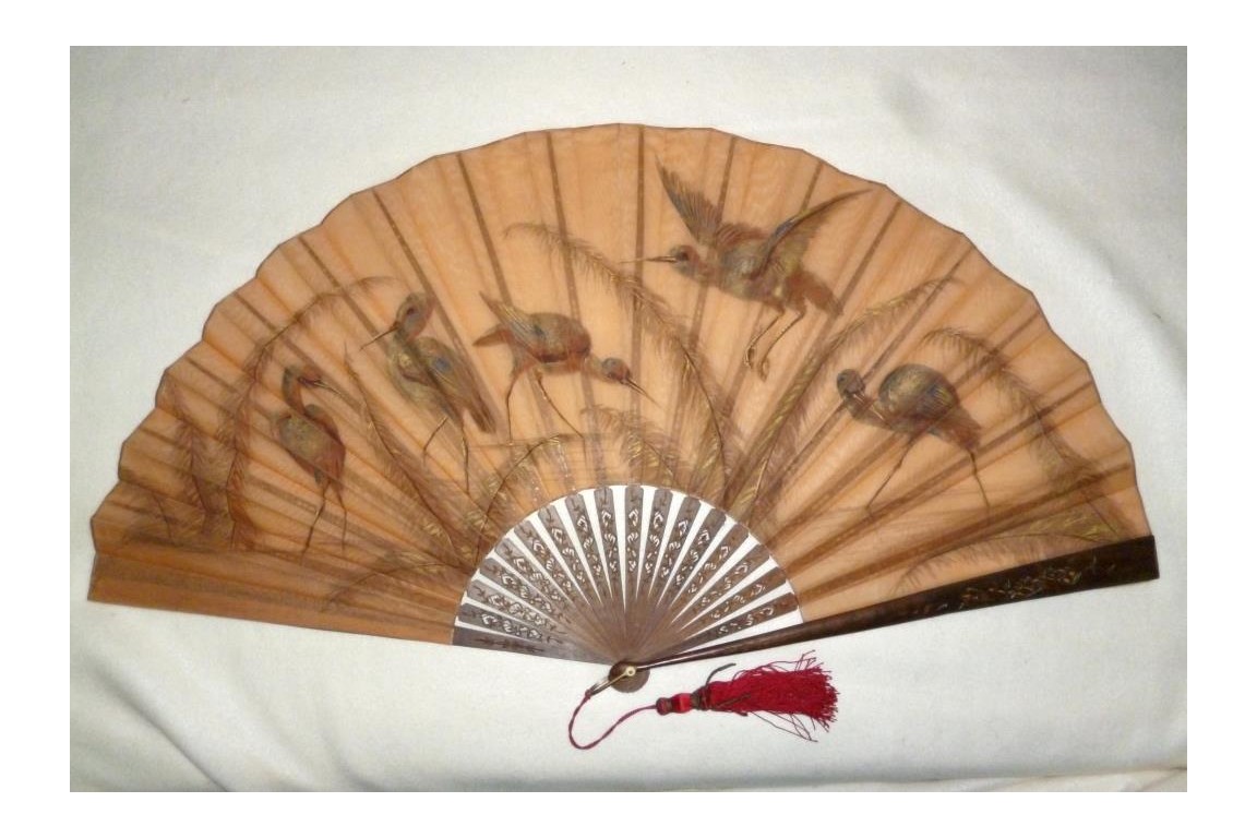 Golden egrets, fan circa 1880-90