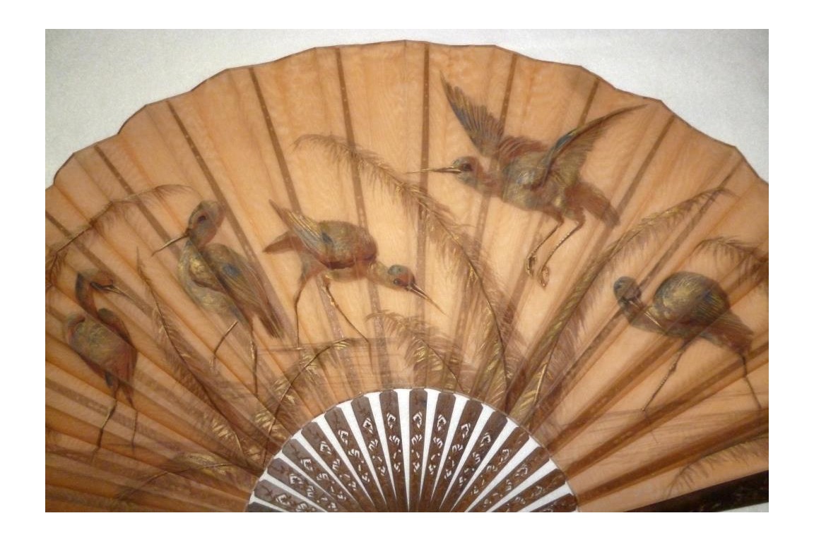 Golden egrets, fan circa 1880-90