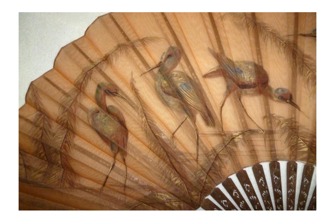 Golden egrets, fan circa 1880-90