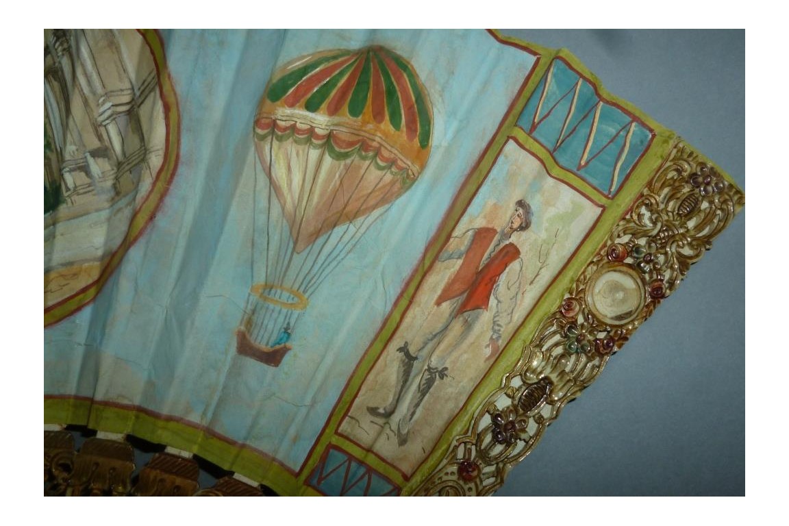 Souvenir of Bergamo with hot air balloon, fan circa 1900-1910