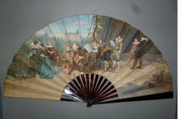 Concerto in front of the castle, fan by Van Garden and Alexandre,circa 1870