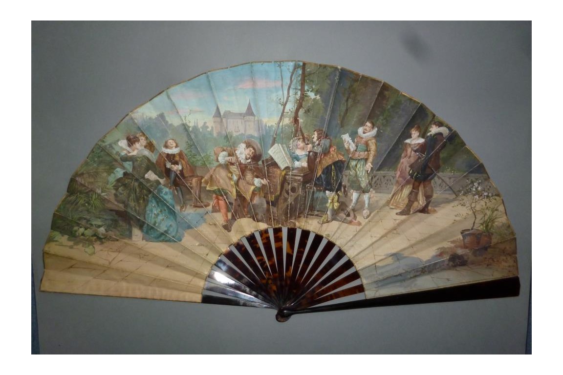 Concerto in front of the castle, fan by Van Garden and Alexandre,circa 1870