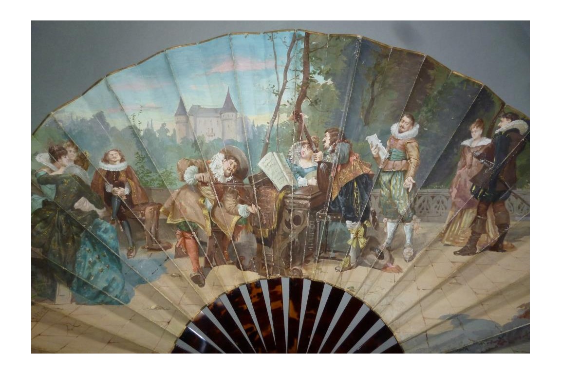 Concerto in front of the castle, fan by Van Garden and Alexandre,circa 1870