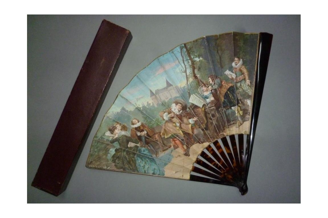 Concerto in front of the castle, fan by Van Garden and Alexandre,circa 1870