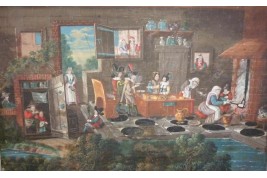 La taverne de la cartomancienne, feuille d'éventail milieu XVIIème siècle