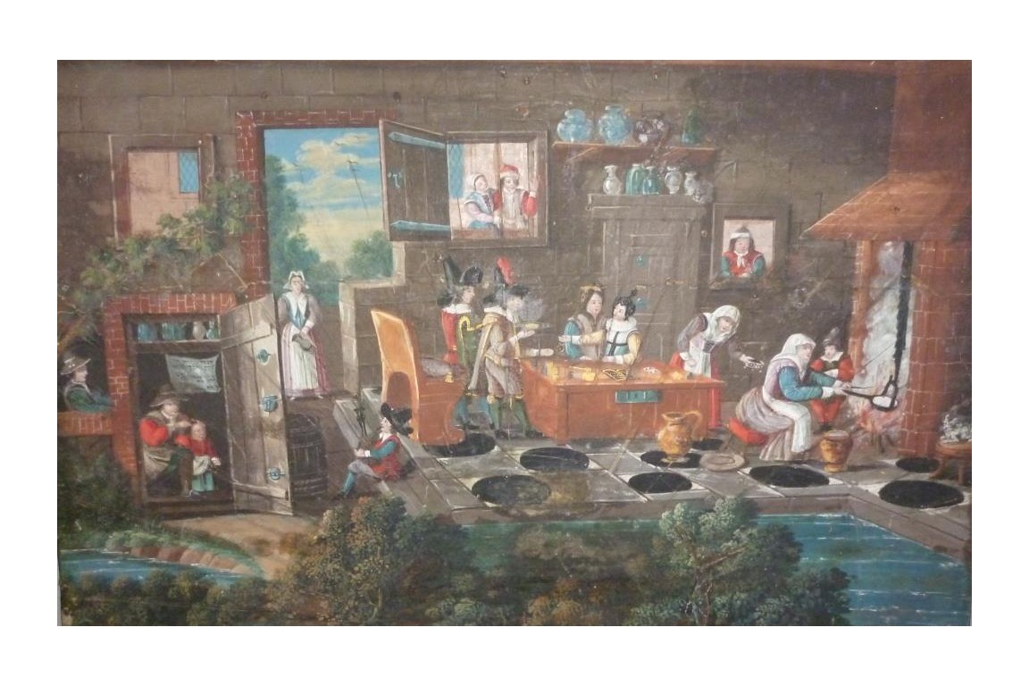 La taverne de la cartomancienne, feuille d'éventail milieu XVIIème siècle