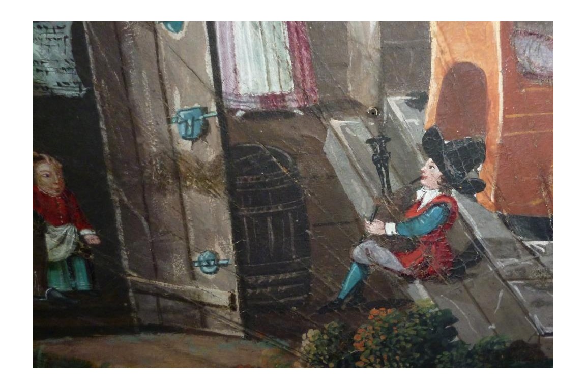 La taverne de la cartomancienne, feuille d'éventail milieu XVIIème siècle