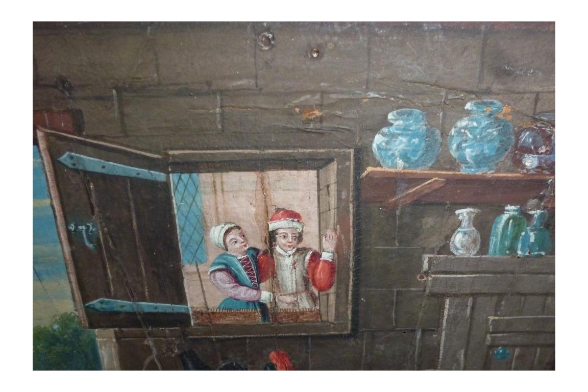 La taverne de la cartomancienne, feuille d'éventail milieu XVIIème siècle