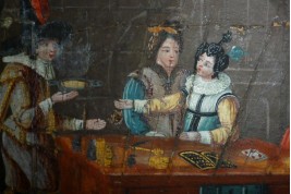 La taverne de la cartomancienne, feuille d'éventail milieu XVIIème siècle