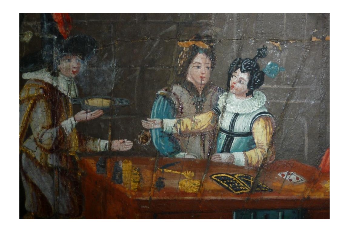 La taverne de la cartomancienne, feuille d'éventail milieu XVIIème siècle