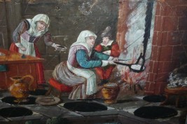 La taverne de la cartomancienne, feuille d'éventail milieu XVIIème siècle