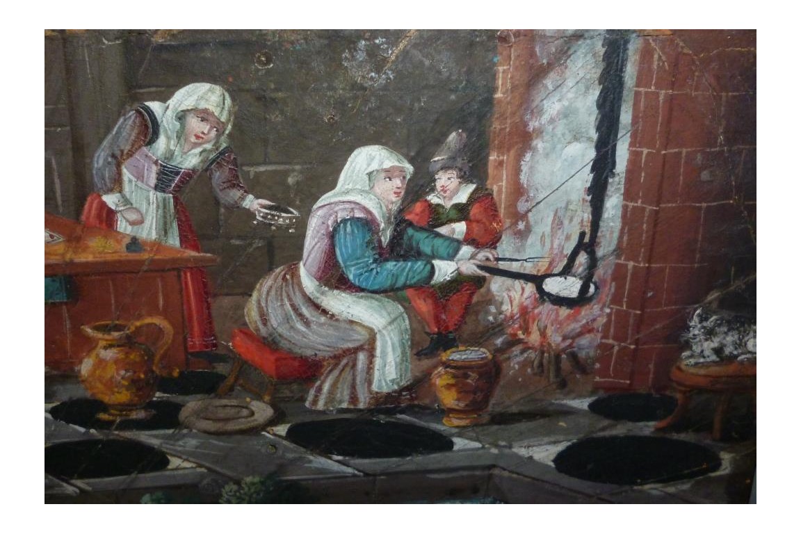 La taverne de la cartomancienne, feuille d'éventail milieu XVIIème siècle