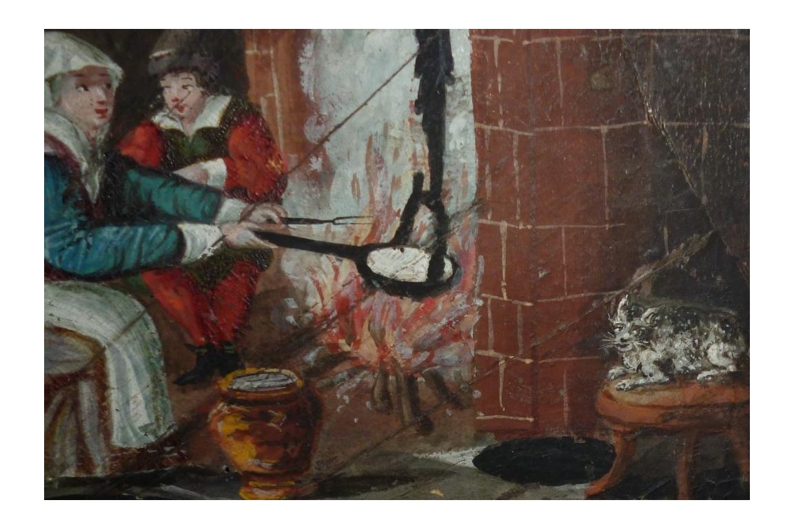 La taverne de la cartomancienne, feuille d'éventail milieu XVIIème siècle